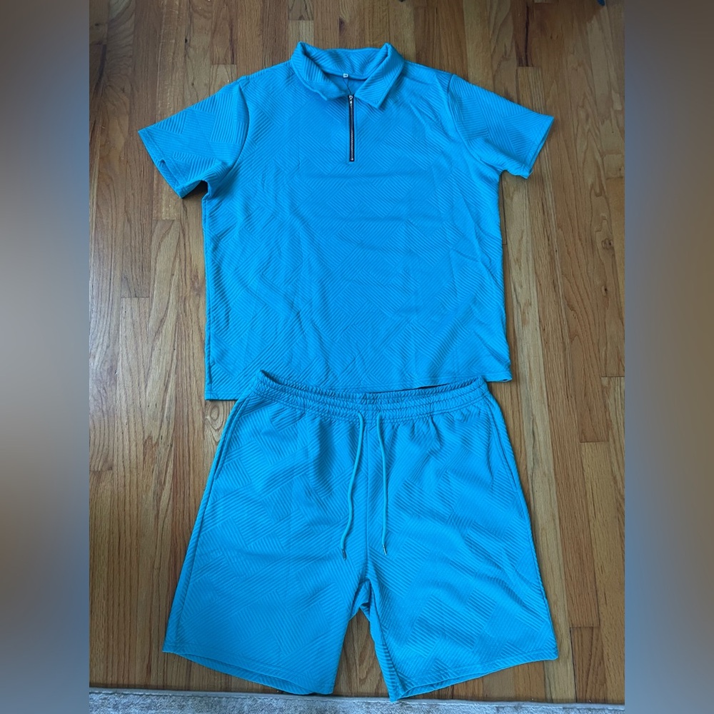 Men’s Aqua Blue Polo and Shorts Golf Set